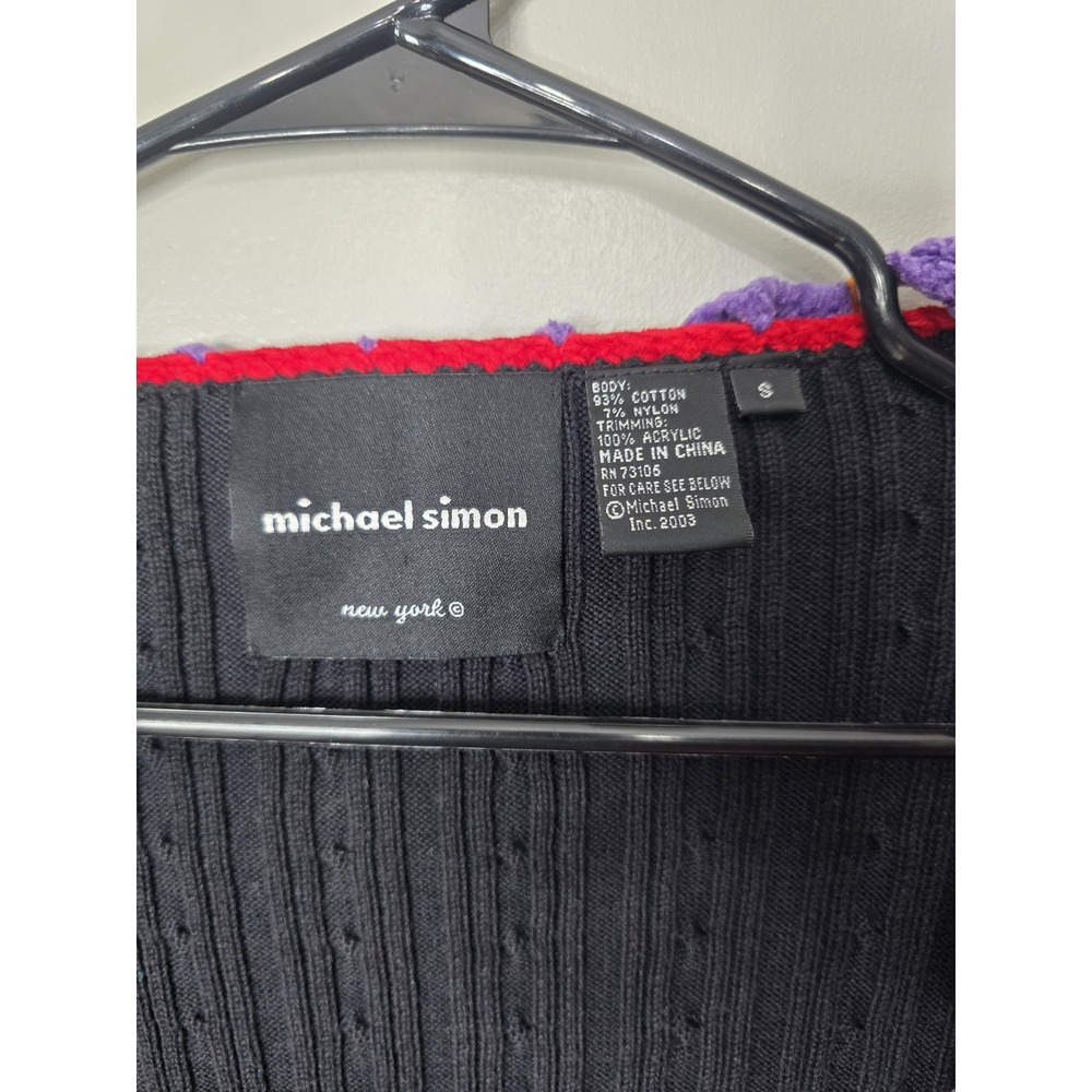 Vintage Michael Simon Rainbow Crochet Open Cardigan Y2K Rare - Picture 2 of 8